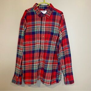 Old Navy Boy's Plaid Flannel Button Up Shirt Red Size XL 14-16 100% Cotton